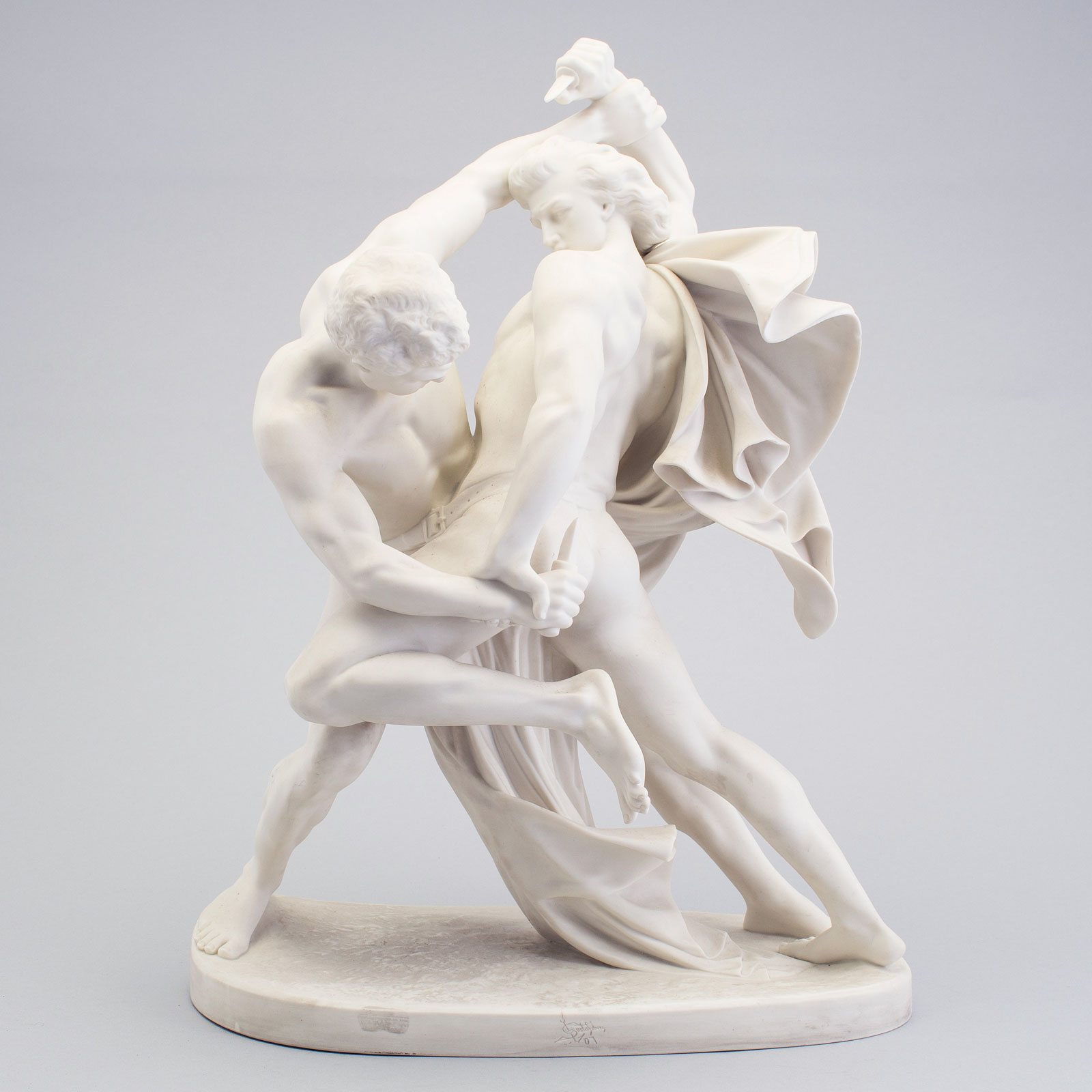 Old Gustavsberg parian sculpture "Bältesspannarna" (The Duellists). Early 20th century.